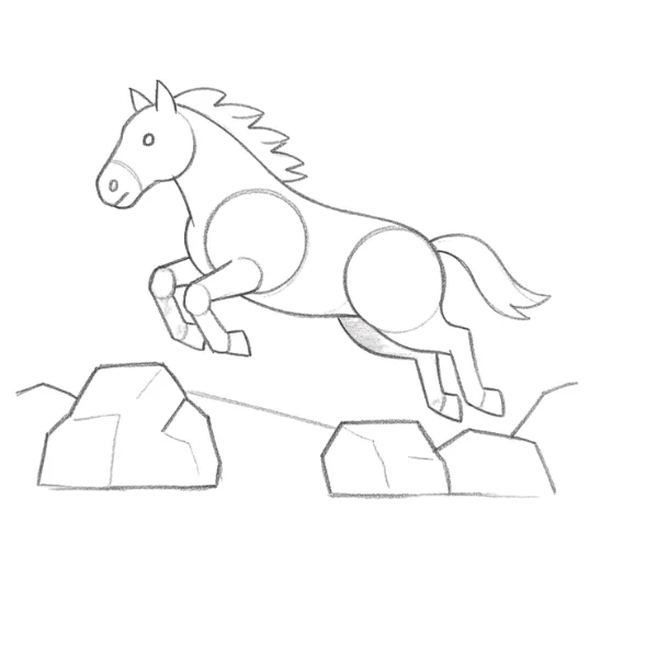 Horse Jumping Across Rocky Gap
