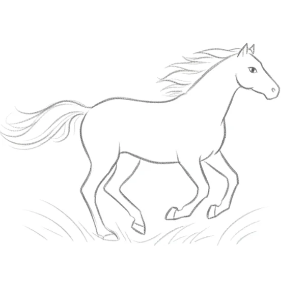 Horse Running Through Windy Grass Field