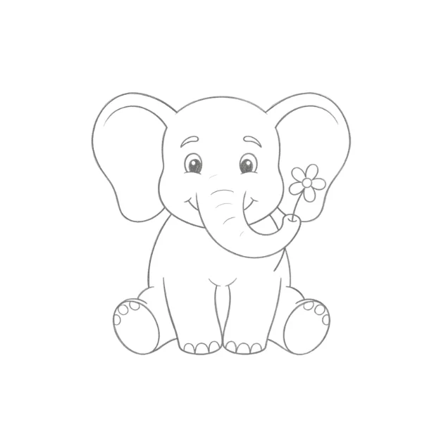 Elephant Holding a Flower Drawing