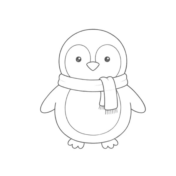 Penguin Wearing a Scarf Drawing