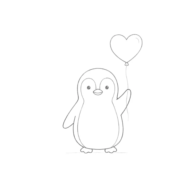 Penguin with a Balloon Drawing